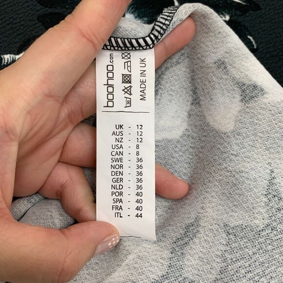 Boohoo Mini Dress Womens 8 Floral Print 3/4 Sleeves Pullover Stretch Boat Neck - Picture 8 of 13